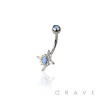 316L SURGICAL STEEL STAR BURST CZ AND OPAL STONE NON DANGLE BELLY BUTTON NAVEL RING 